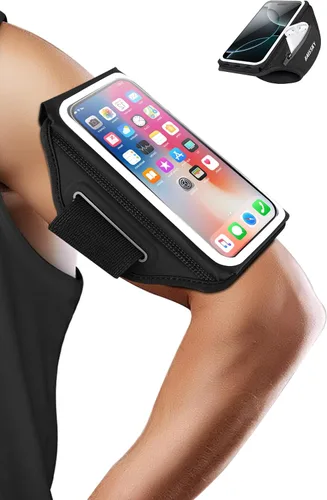 Brazalete de teléfono para correr con soporte para auriculares, diseño 3D para teléfonos celulares para iPhone 17/16/15/13 Pro/Plus y S24/S20, Negro