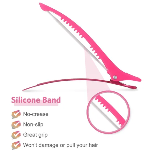 Miniatura 3 de AIMIKE Accesorios para el peinado del cabello - 6 piezas de pinzas de pico de pato sin arrugas con banda de silicona para sección, rodillo, corte