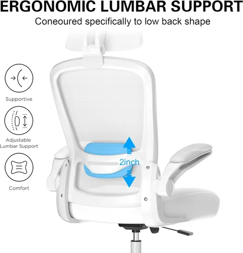 Miniatura 4 de Mimoglad Silla de oficina, silla de escritorio ergonómica de respaldo alto con soporte lumbar ajustable y reposacabezas, silla giratoria con Gris