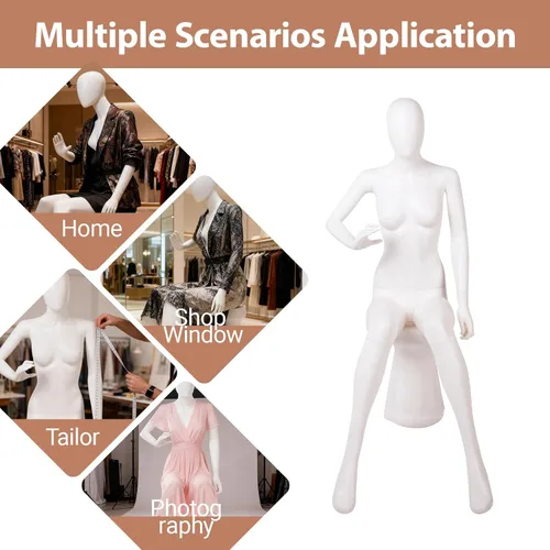 Miniatura 3 de Kinfant Maniquí femenino de medio cuerpo blanco, elegante maniquí femenino con base estable, pantalla de forma de vestido de manne quin, maniquíes