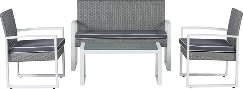 Miniatura 7 de JONATHAN Y Elina LVG1102A-4SET - Juego de 4 piezas para patio al aire libre, muebles modernos de mimbre con cojines y mesa de centro de madera