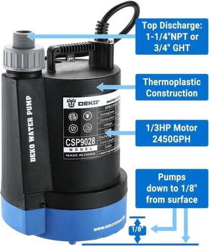 Miniatura 3 de Bomba de agua #US 1/3HP 2450 GPH Sumergible Utilidad Motor de alta eficiencia