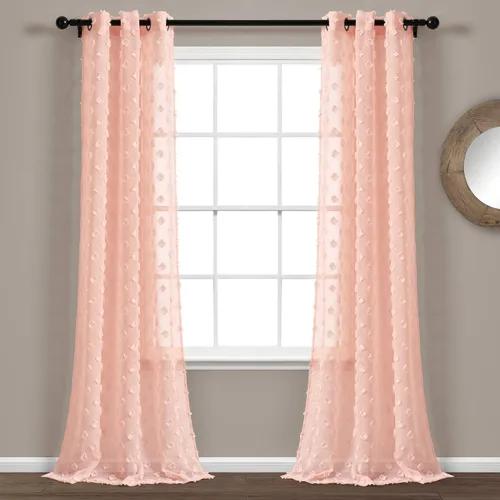 Miniatura 2 de Lush Decor Par de paneles de cortinas transparentes con ojales y puntos texturizados (84 x 38 pulgadas)