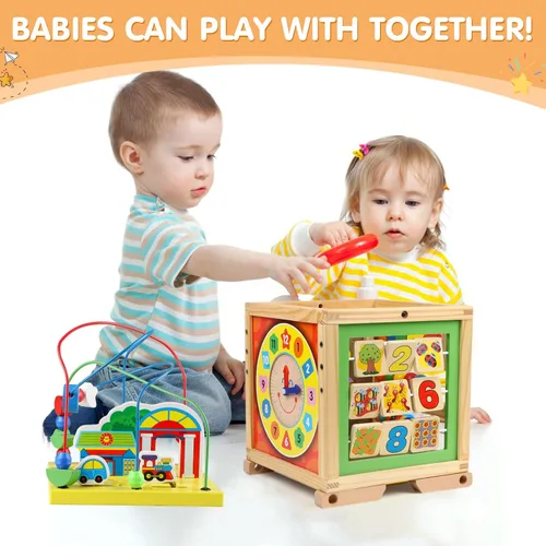Miniatura 3 de Cubo de actividades de madera 6 en 1 Montessori Educativo Aprendizaje Juguetes Sensoriales para 1 Año de 12-18 Meses Niños Niñas Regalos de Primer