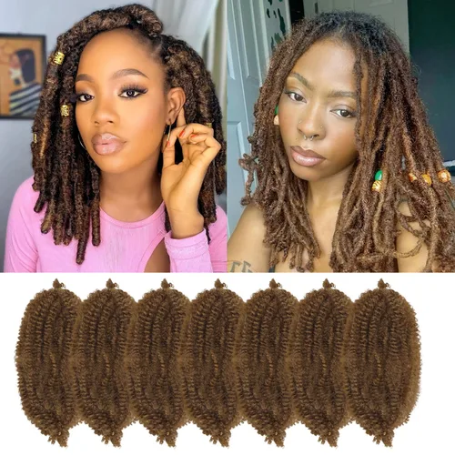Miniatura 29 de Marley Twist - Cabello trenzado de 16 pulgadas, cabello afro trenzado elástico, paquete de 7 paquetes, cabello rizado rizado ombré, marrón Marrón