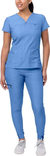 Adar Pro - Conjunto de ropa quirúrgica con mejora de movimiento para mujer, blusa médica con cuello en V y pantalón médico deportivo y para yoga