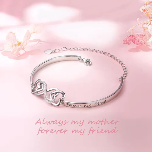 Miniatura 6 de DAOCHONG Pulsera de plata de ley 925 con diseño de infinito y corazón para mujer