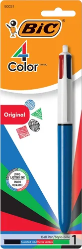 Bolígrafo retráctil BIC de 4 colores con punta media de 1.0 mm, 1 unidad en colores de tinta surtidos Verde