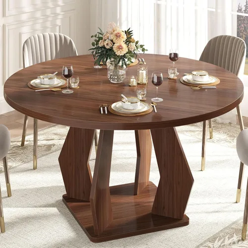 Miniatura 13 de IBF Mesa de comedor redonda negra para 4-6, mesa de cocina de 47 pulgadas con superficie amplia, mesa de comedor circular moderna, mesa de madera