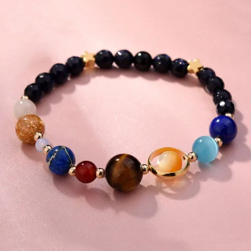 Miniatura 11 de Pulsera de cuentas de piedra para mujer, diseño de galaxia del universo de 8 planetas o 9 planetas en el sistema solar, pulseras de estrella