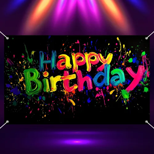 Miniatura 11 de HOMETITUTE Cartel de feliz cumpleaños de 71 x 43 pulgadas con luz negra fluorescente para decoración de fondo de fiesta, controlador de juego azul