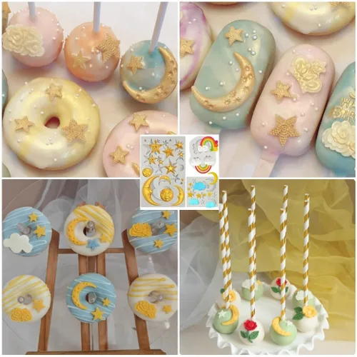 Miniatura 5 de Moldes de silicona con diseño de estrellas, luna y sol, para fondant de arcoíris, para chocolate, caramelo, goma de goma, herramientas de decoración