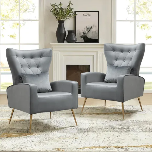 Miniatura 38 de Sillas decorativas de terciopelo con respaldo de ala y almohada lumbar, sillón moderno para sala de estar, dormitorio, silla auxiliar de recepción