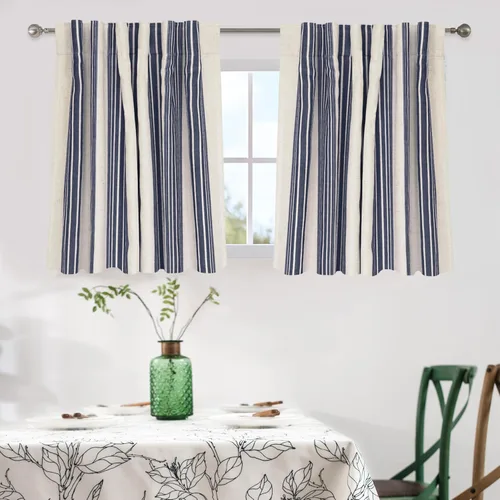 Miniatura 67 de DriftAway Chris Linen - Cortinas opacas con capa térmica y reductora de sonido, 63 pulgadas de largo para dormitorio, cortinas estampadas a rayas