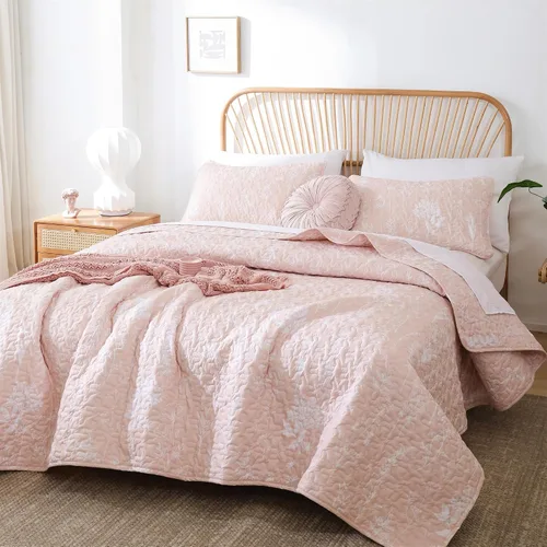 Miniatura 19 de JANZAA Juego de colcha tamaño Queen de 3 piezas con patrón floral, de microfibra ligera, ropa de cama reversible, 1 colcha y 2 fundas de almohada