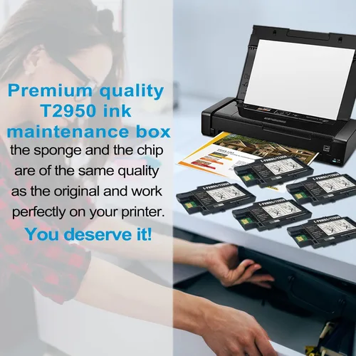 Miniatura 2 de Paquete de 5 cajas de mantenimiento WF-110, caja de mantenimiento de tinta T295000 T2950 remanufacturada para impresora de inyección de tinta móvil
