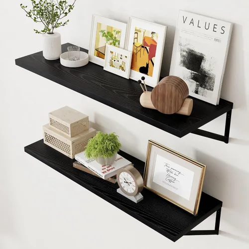 Miniatura 39 de Axeman Estantes flotantes profundos Juego de 2 estantes de pared negros de 16 pulgadas Estantes flotantes de madera de 10 pulgadas