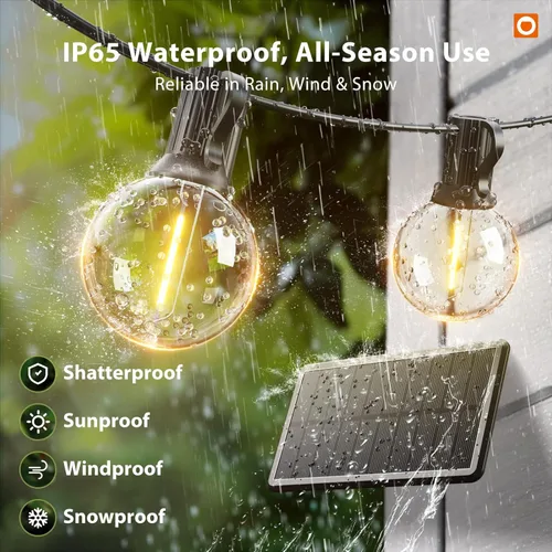 Miniatura 3 de addlon Cadena de luces solares para exteriores de 25 pies con alimentación solar, resistente al agua con control remoto, cadena de luces solares
