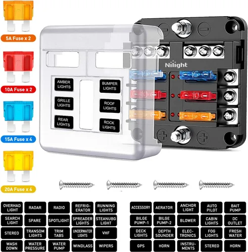 Nilight - Bloque de fusibles de hoja de 6 vías 50055F, 6 circuitos con caja de fusibles de bus negativo con indicador LED ATO/ATC Panel de fusibles