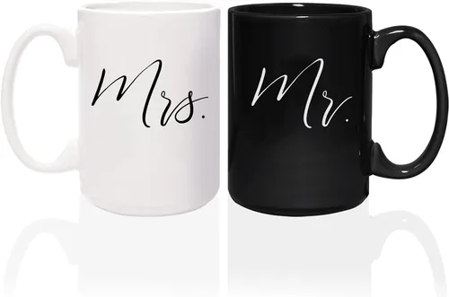 Miniatura 10 de Let's Have Coffee Together For The Rest Of Our Lives - Tazas a juego / 2 tazas de cerámica grandes de 15 onzas de color blanco y negro / juego