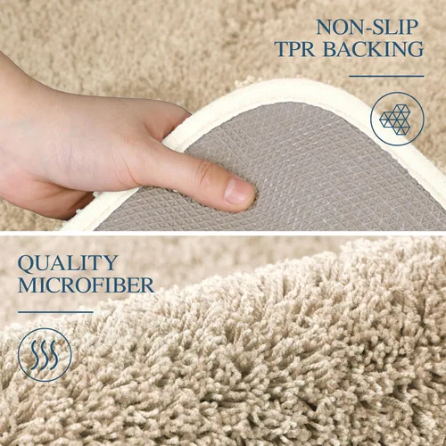 Miniatura 5 de Walensee Alfombra de Baño Antideslizante (16 x 24 pulgadas, Beige) Alfombra de Baño de Microfibra Suave y Peluda Absorbente de Agua, Lavable a
