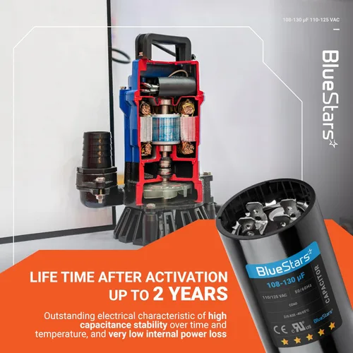 Miniatura 7 de [[Listado UL] BlueStars 108-130 uF MFD 110-125 VCA voltios ±20% 50/60 Hz CD60 Condensador de arranque redondo AC Pieza de repuesto eléctrico