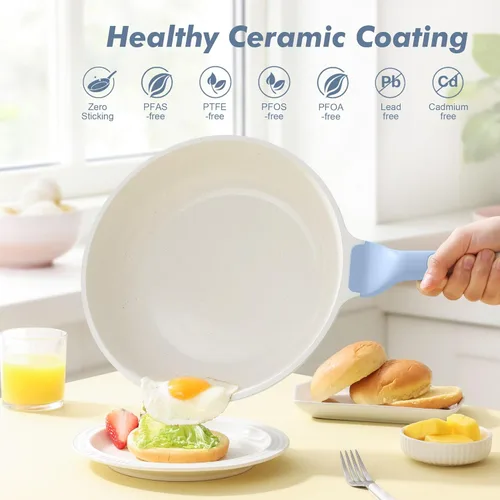 Miniatura 2 de SENSARTE Sartén antiadherente de cerámica con tapa de 8 pulgadas, sartén para tortilla, sin PFAS/PTFE añadidos intencionalmente, sartén de chef