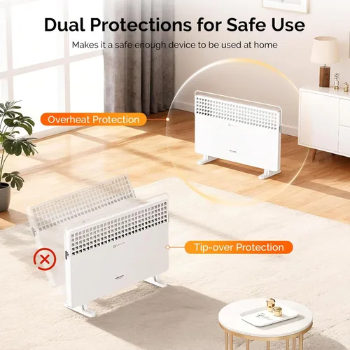 Miniatura 4 de ROVSUN Calentador de panel de 1500 W, calentador eléctrico independiente con toallero, 3 ajustes de calefacción y control de perilla