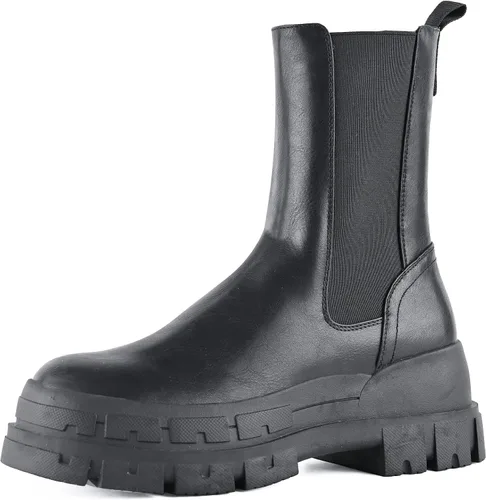 KEIIYJ Botas Chelsea sin cordones con plataforma para hombre en suela de lengüeta con detalle elástico SUPER2