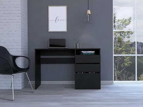 Miniatura 2 de FM FURNITURE Louisiana - Escritorio para computadora, con tres cajones, color negro wengué para oficina