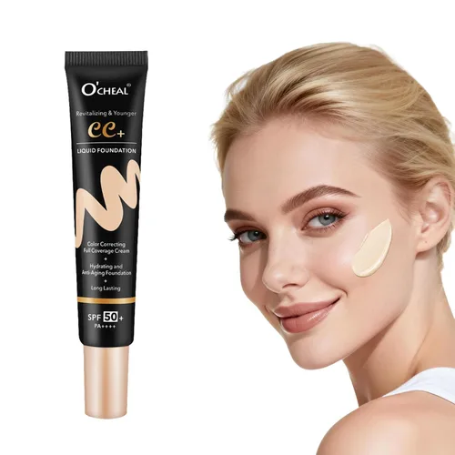 O'CHEAL Crema CC con SPF 50+, crema hidratante correctora de color cobertura completa, base ligera en polvo, impermeable, de larga duración,
