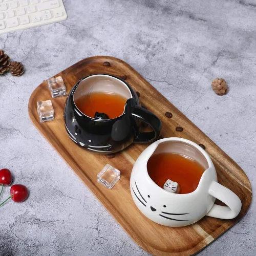 Miniatura 2 de Koolkatkoo Juego de tazas de café con diseño de gato lindo para niñas y mujeres, tazas de cerámica para parejas de gatitos para amantes
