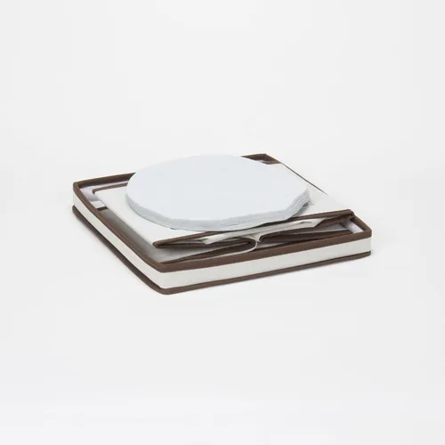 Miniatura 7 de Household Essentials 536 - Caja de almacenamiento de vajilla con tapa y asas Baúl para platos de cena Lona natural con ribete marrón