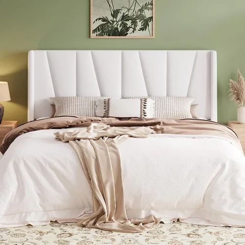 Miniatura 9 de Allewie Marco de Cama de Plataforma de Terciopelo Tamaño Queen con Cabecera Wingback Geométrica, Cama Tapizada Boho con Soporte de Listones de Negro