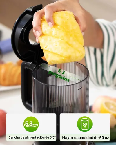 Miniatura 2 de TUUMIIST - Exprimidor de prensado en frío con canal de alimentación extra grande de 5.3 pulgadas para frutas y verduras enteras, fácil de limpiar
