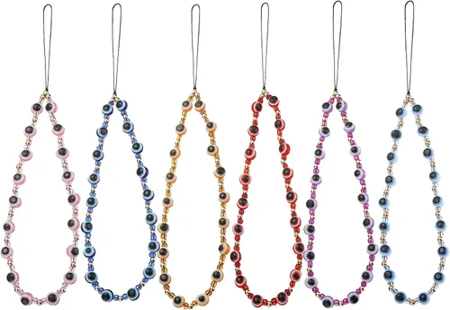 Miniatura 8 de 6 dijes con cuentas para teléfono, correas con cuentas de frutas, estrellas, perlas falsas y arcoíris, cadenas de teléfono con cuentas para cámara