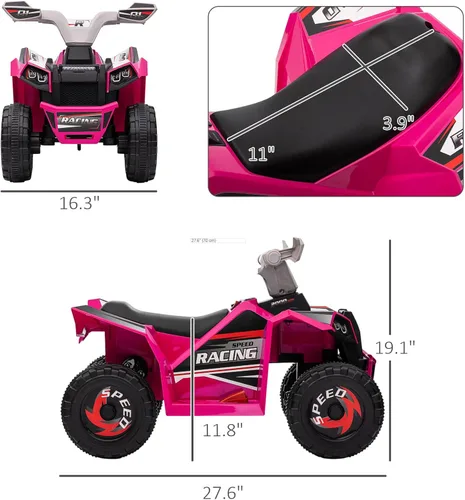 Miniatura 7 de Aosom vehículo ATV para niños, cuatrimoto de 6V con cuatro ruedas para montar, juguete para niños con función adelante y atrás, ruedas resistentes