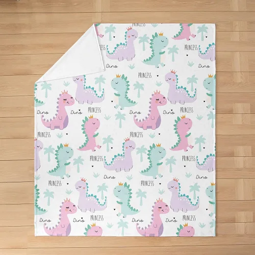 Miniatura 4 de Manta de dinosaurio para niños de 30 x 40 pulgadas para bebé/mascotas niñas Kawaii Dino Princesa manta de vellón caricatura acuarela dinosaurio
