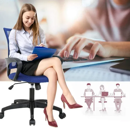 Miniatura 3 de Silla de oficina ergonómica de soporte lumbar, silla de computadora de malla, silla giratoria con respaldo medio con reposabrazos, silla de trabajo