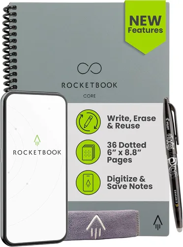 Miniatura 15 de Rocketbook Core - Cuaderno de espiral reutilizable, tamaño carta de 8.5 x 11 pulgadas, color azul marino, páginas punteadas, conectadas a