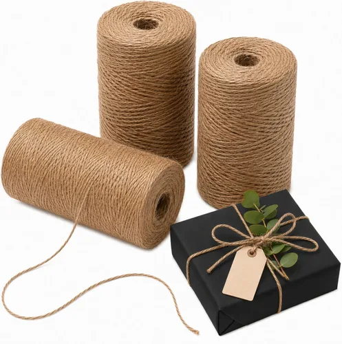 Miniatura 7 de Quotidian Rollos de cuerda de yute natural marrón de 3 capas de 1/6 pulgadas (0.2 in) 492 pies – Envoltura de cuadros para colgar jardinería