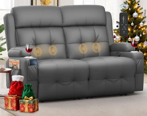 Miniatura 21 de Sofá reclinable de dos plazas, sofá reclinable de masaje de gran capacidad, silla de dos plazas para RV con espacio de almacenamiento, portavasos