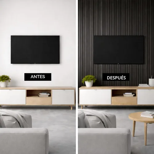 Miniatura 2 de Paquete de 2 paneles acústicos de pared, decoración de pared de listones de madera, paneles insonorizados Roble negro