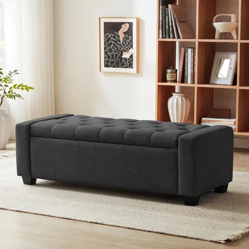Miniatura 19 de Huatean Home Otomana de 48" con almacenamiento, otomana con banco de almacenamiento con bisagra de seguridad, banco tapizado de entrada con asiento