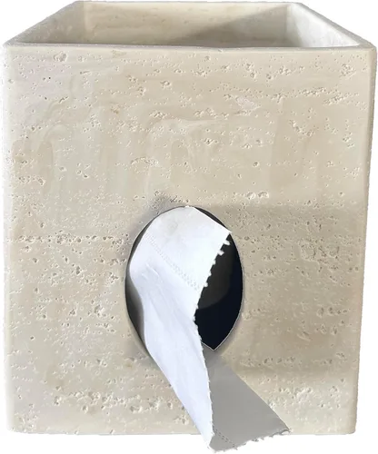 Hymmah Soporte cuadrado para caja de pañuelos con bandeja, diseño único de cubo, dispensador de pañuelos para decoración para encimeras de tocador,