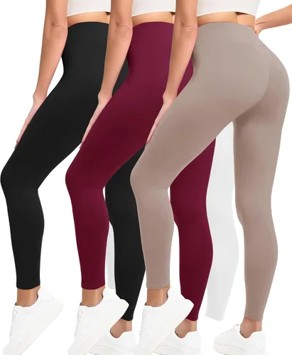 VALANDY Creamlush - Paquete de 3 leggings para mujer, cintura alta, suaves, elásticos, pantalones de yoga