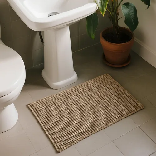 Miniatura 8 de Triohero Tapete de baño con diseño de gofre, tapete de baño pequeño y bohemio, antideslizante, lavable, ultra suave, súper absorbente, de secado