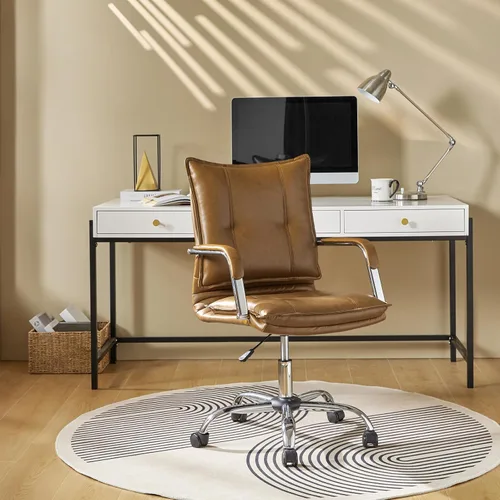 Miniatura 17 de HULALA HOME Silla de escritorio de piel sintética para oficina en casa, silla giratoria ajustable para computadora con patas y brazos dorados, Patas