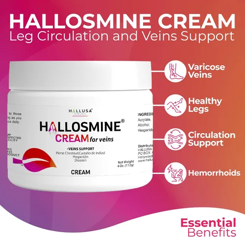 Miniatura 4 de Crema de Hallosmine para venas, paquete de 2 + Hallosmine gratis más diosmina 500 mg – Hesperidina, castaño de indias y aloe vera – Soporte