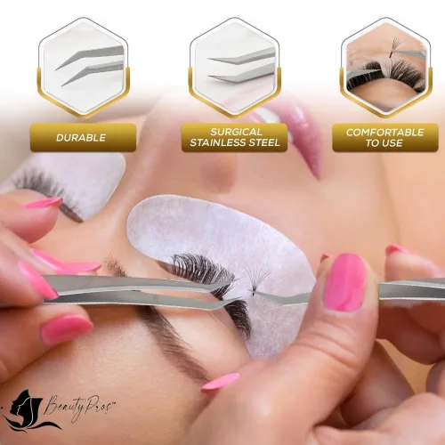Miniatura 6 de Kit de extensión de pestañas – Pinzas de precisión de ángulo de 45 grados para pestañas – Pinzas en ángulo para pestañas 3D y 6D – Pinzas